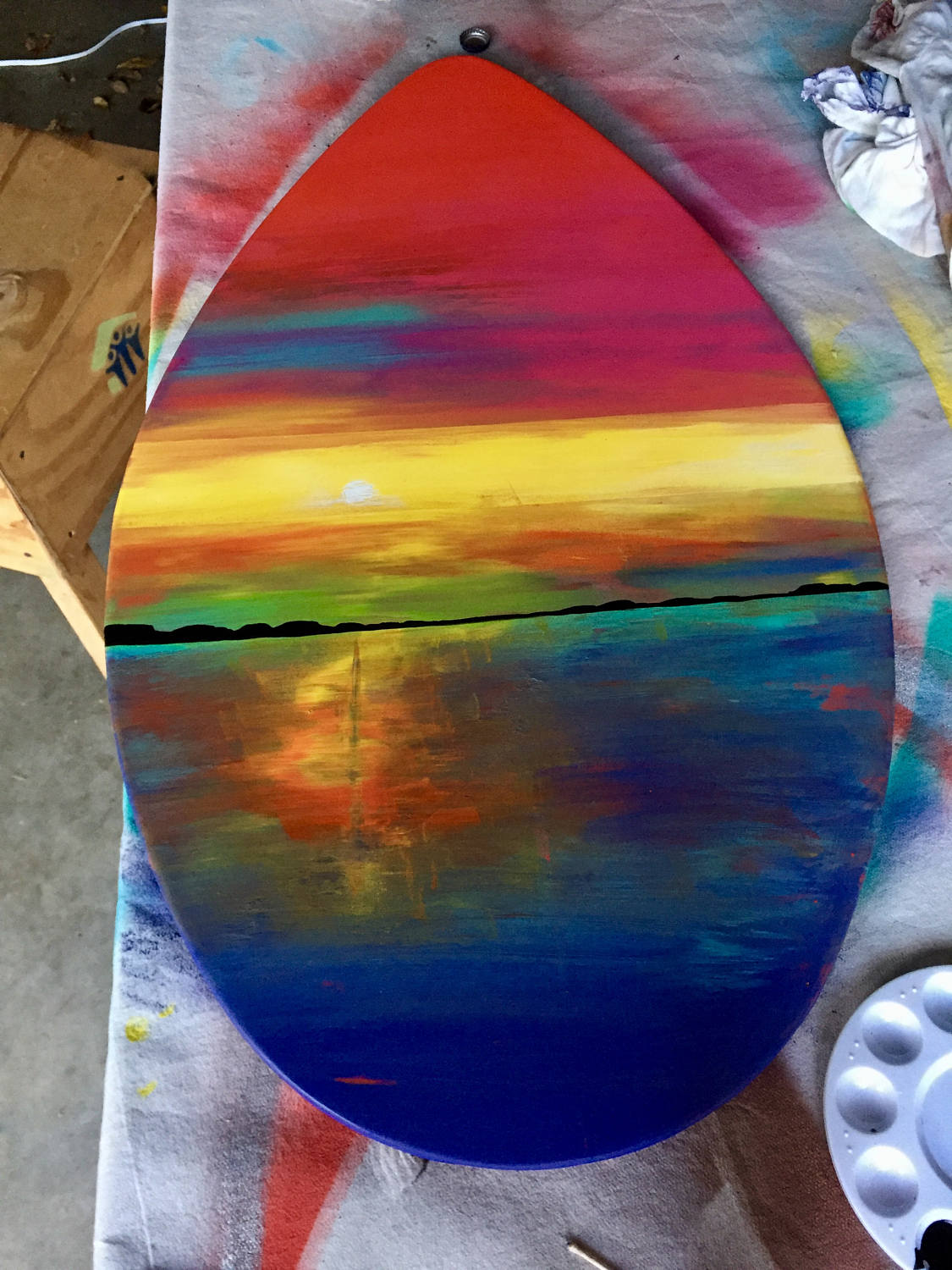 Sunset Hand Painted Skimboard Art of Surf Venice